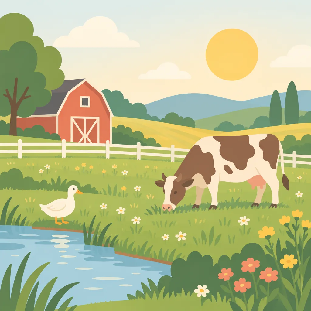 Illustrated scene themed to animal songs