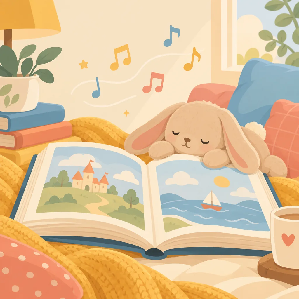 Illustrated scene themed to nursery rhymes