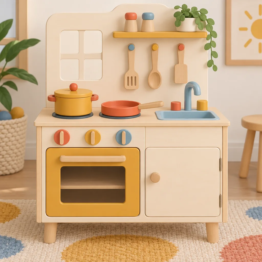 Illustrated scene themed to pretend play
