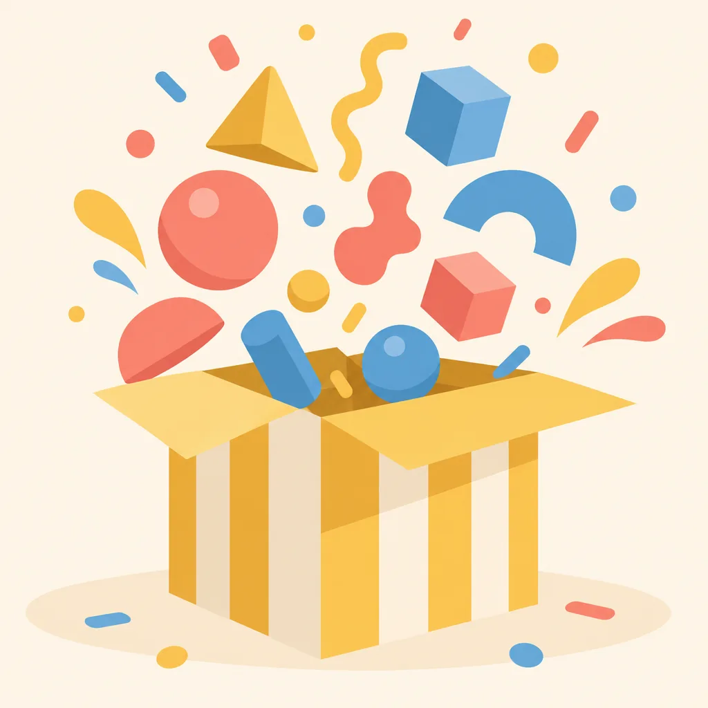 Illustrated scene themed to toy unboxing